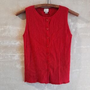 510a. bright red A New Day button down ribbed knit sleeveless tank top, S